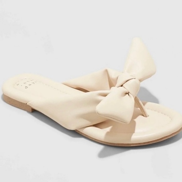 Women's Adley Bow Flip Flop Sandals-a New Day-cream-various sizes-new - Picture 1 of 6